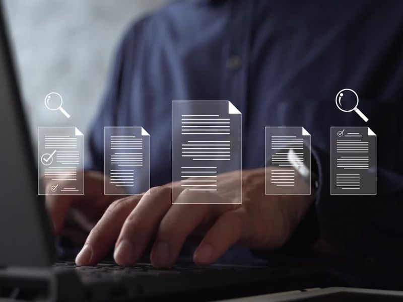 čovek koristi laptop i proverava digitalne dokumente